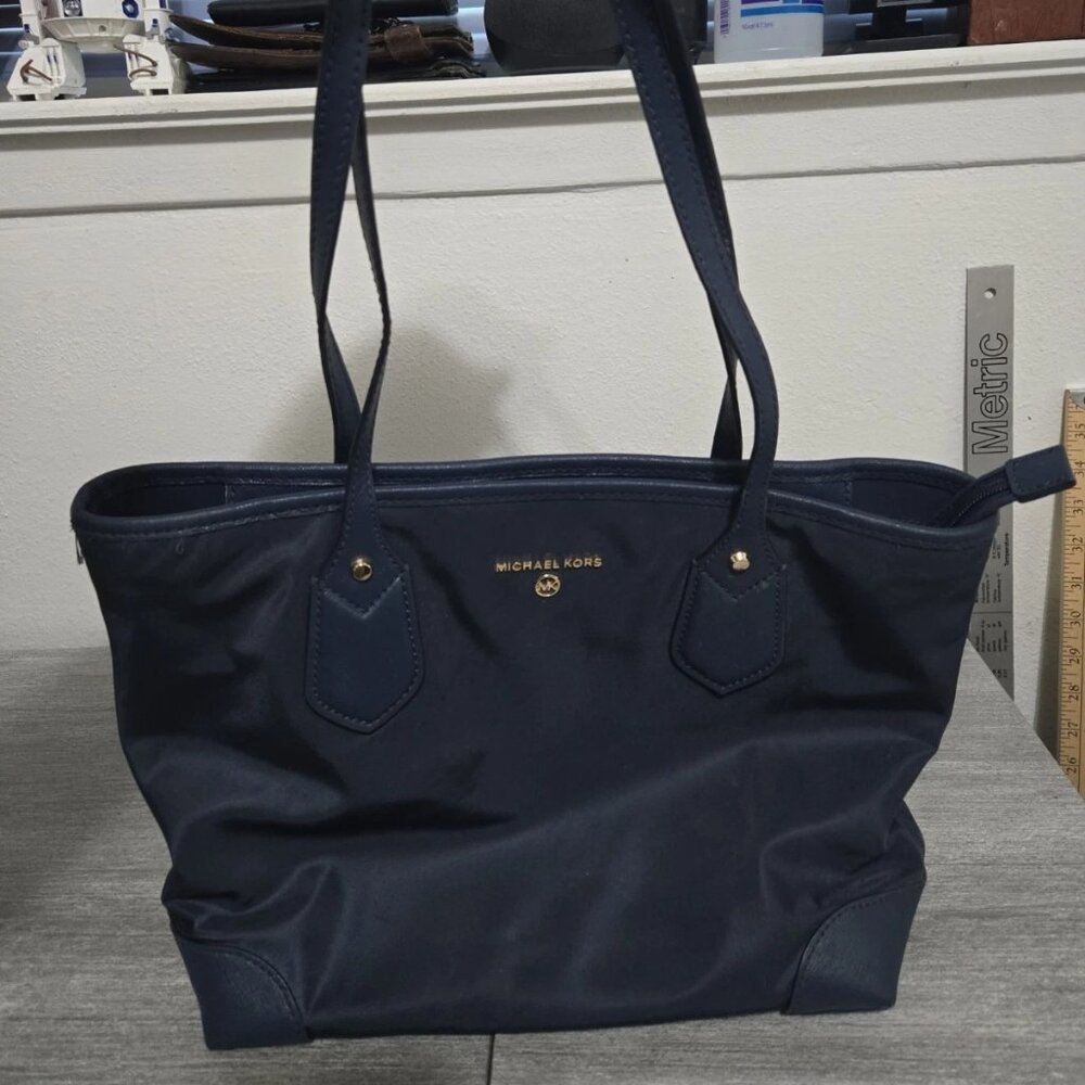 Michael Kors Eva Blue Nylon Small/Medium Carryall Top Zip Tote Shoulder Bag